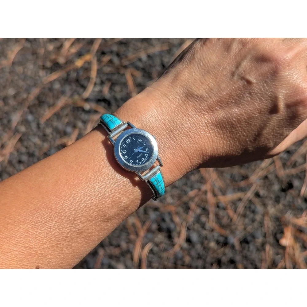 Handcrfafted Vintage Turquoise Inlay Stretch Band‎ Watch Southwest Accessory ***